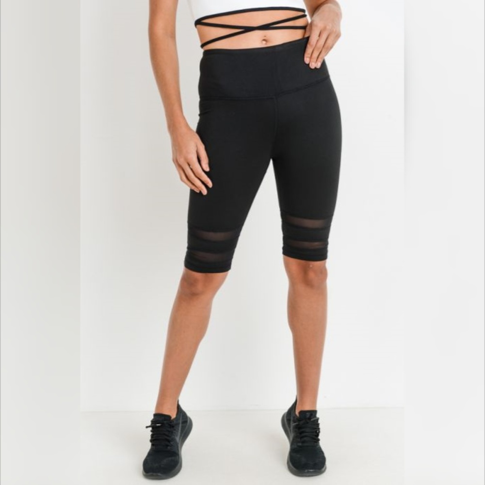 Highwaist Double Mesh Band Short Leggings